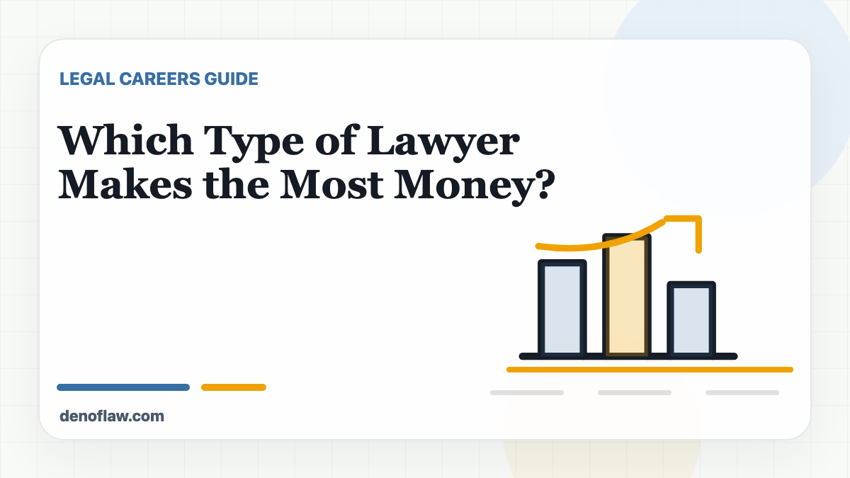 Legal salary chart, courthouse, and briefcase illustration for highest paid lawyer types.