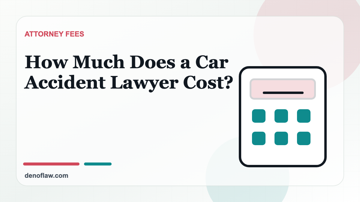 Calculator and fee agreement illustration for car accident lawyer cost information.