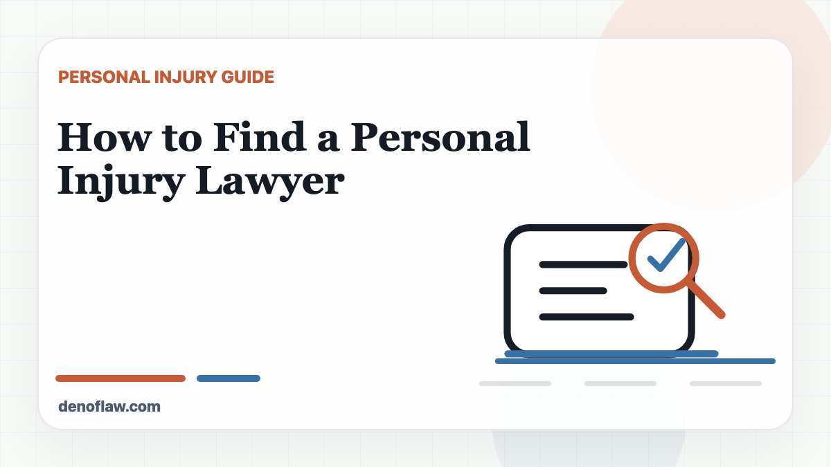 Personal injury lawyer search checklist and legal consultation illustration.