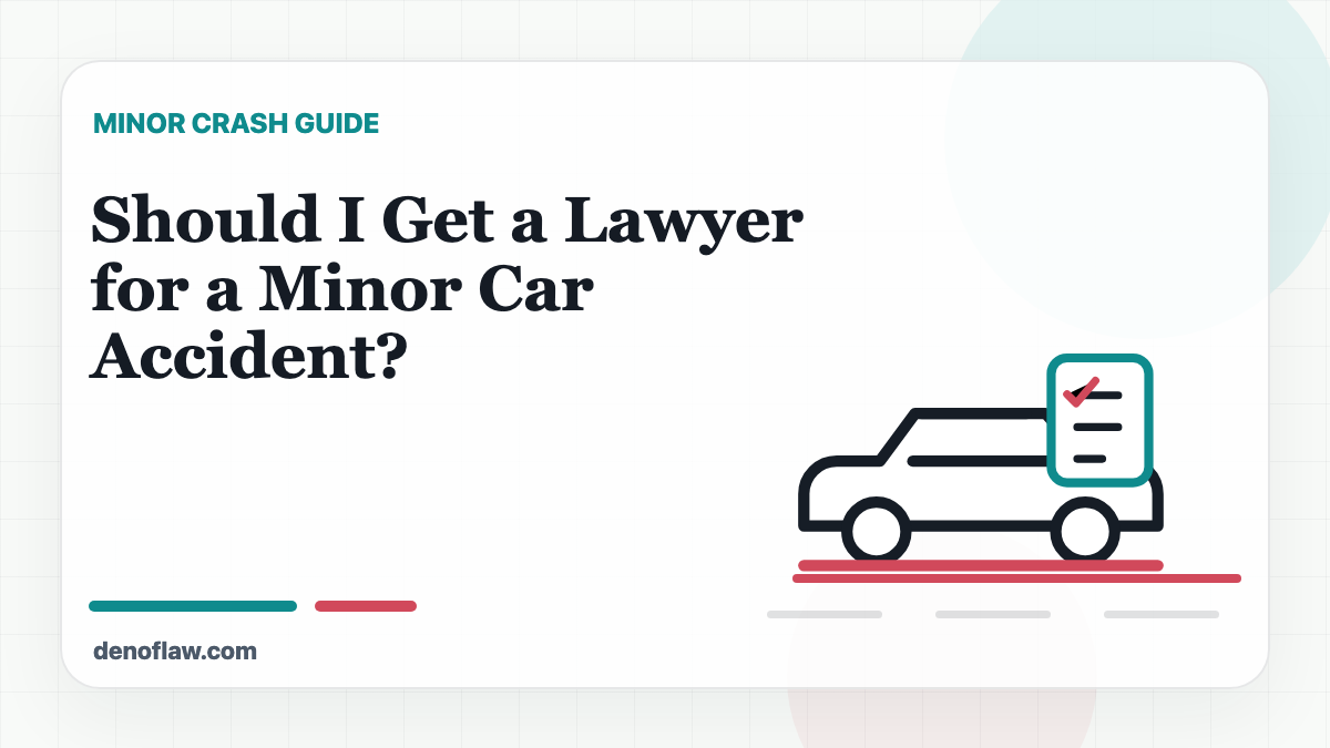 Minor car accident, insurance checklist, and legal review illustration for a small crash claim.